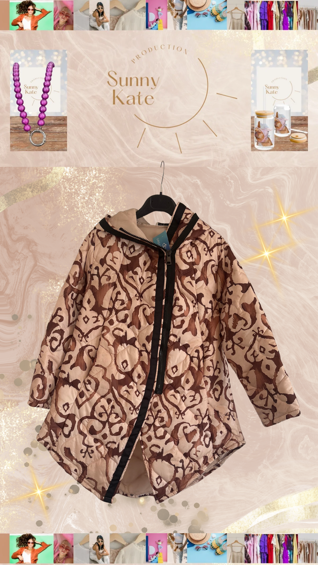 Oversize Steppjacke mit Kapuze & Ornament-Print – Leicht & Stylisch (Gr. 38–44)