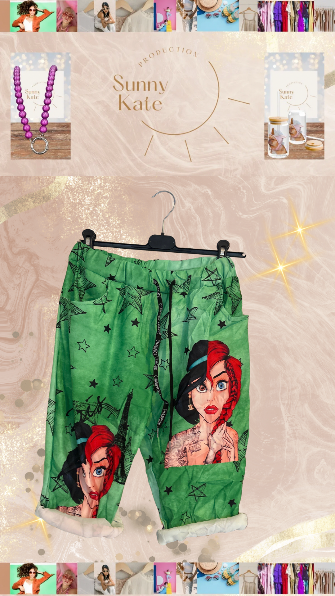 „Star Rebel“ Shorts Damen Grün – Statement Sommerhose Gr. 42–46 -ANGEBOT!-