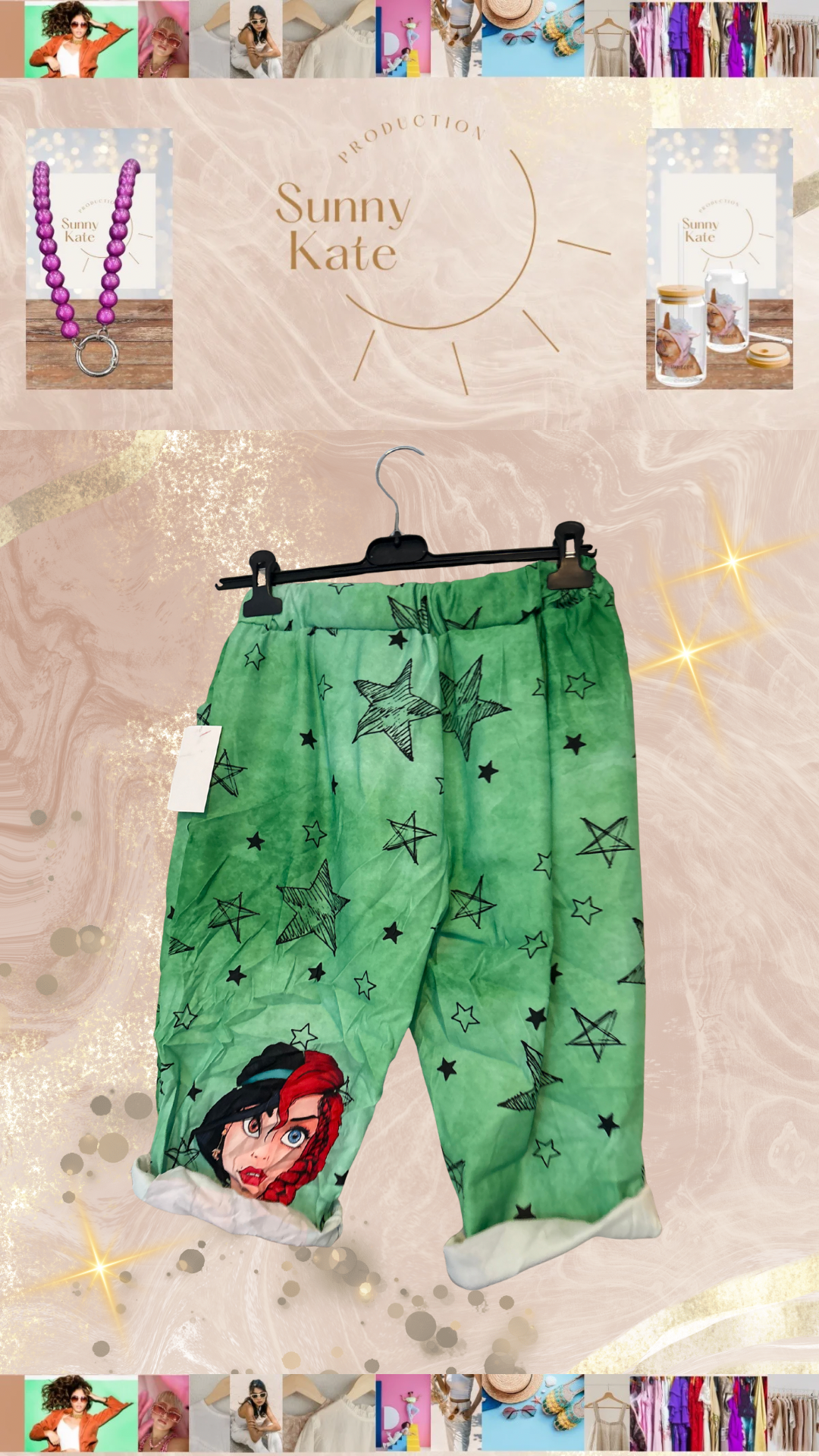 „Star Rebel“ Shorts Damen Grün – Statement Sommerhose Gr. 42–46 -ANGEBOT!-