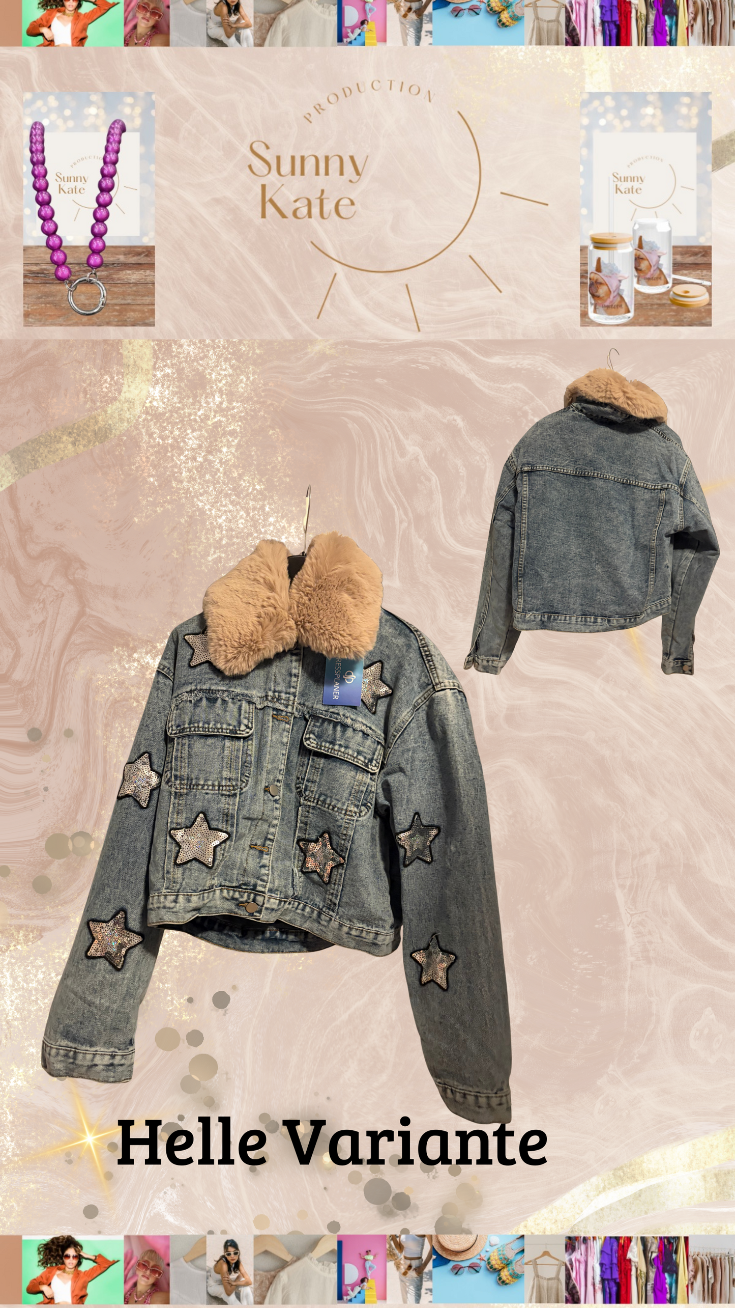 Starry Denim Vibes – Jeansjacke mit Wow-Faktor Oversize Gr. 36-40/42 Sterne & abnehmbarer Fellkragen