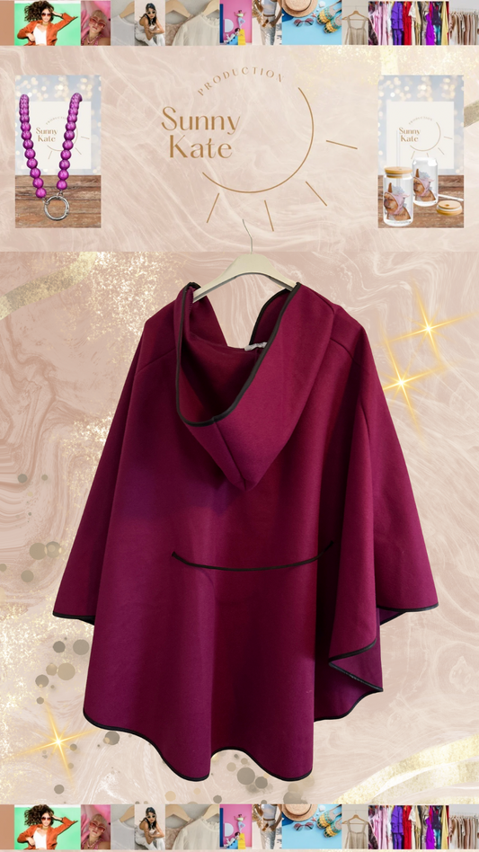 Royal Cape – Cozy Chic Poncho mit Kapuze Gr. 36-42/44 Beere/ Rosé/ Grün