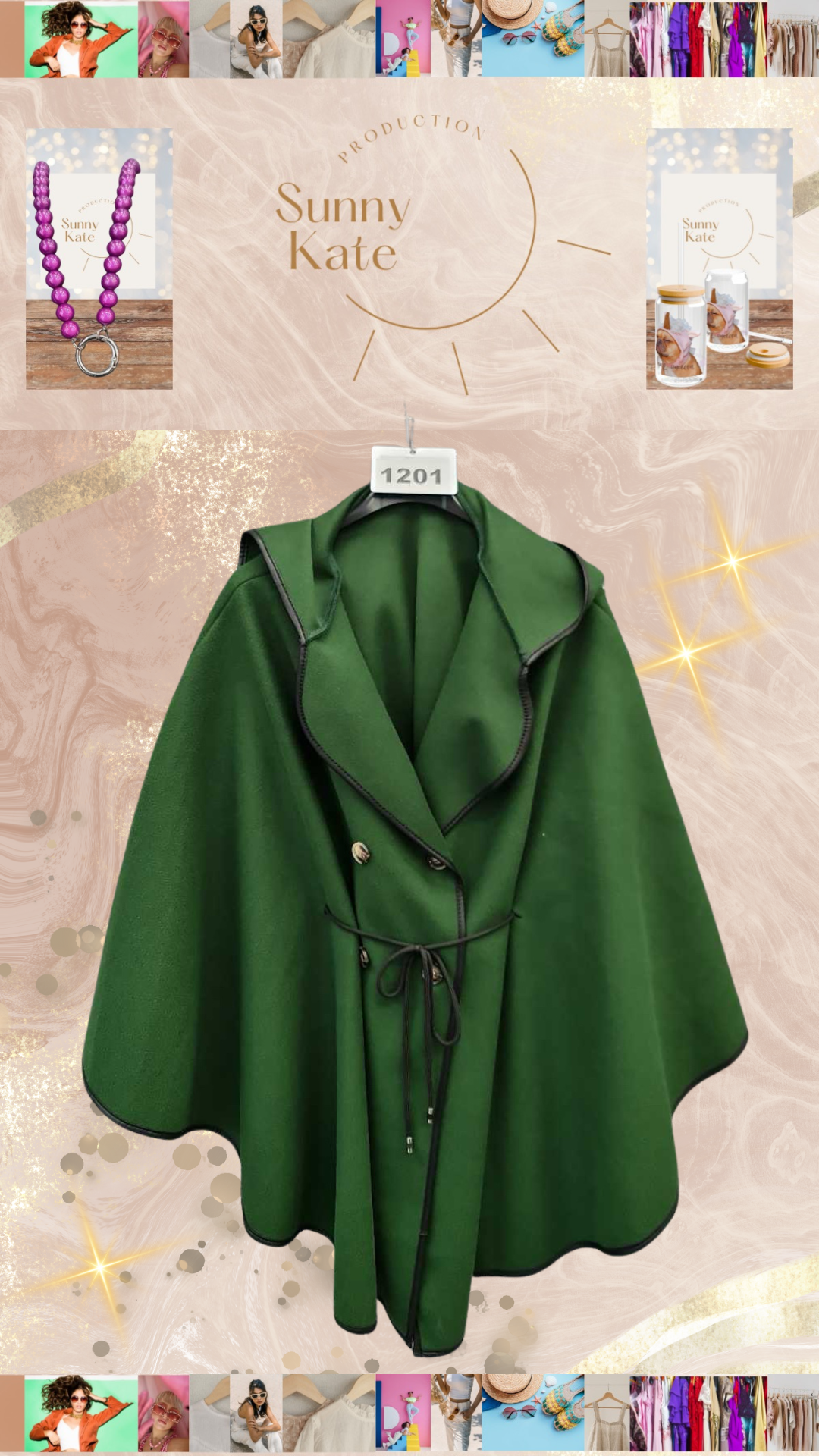 Royal Cape – Cozy Chic Poncho mit Kapuze Gr. 36-42/44 Rosé/ Grün