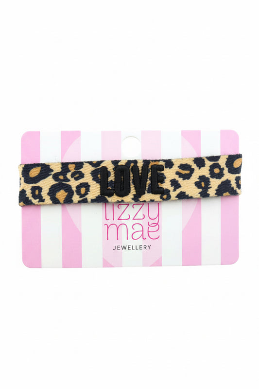Geflochtenes Statement-Armband mit Leopardenmuster und Aufschrift LOVE