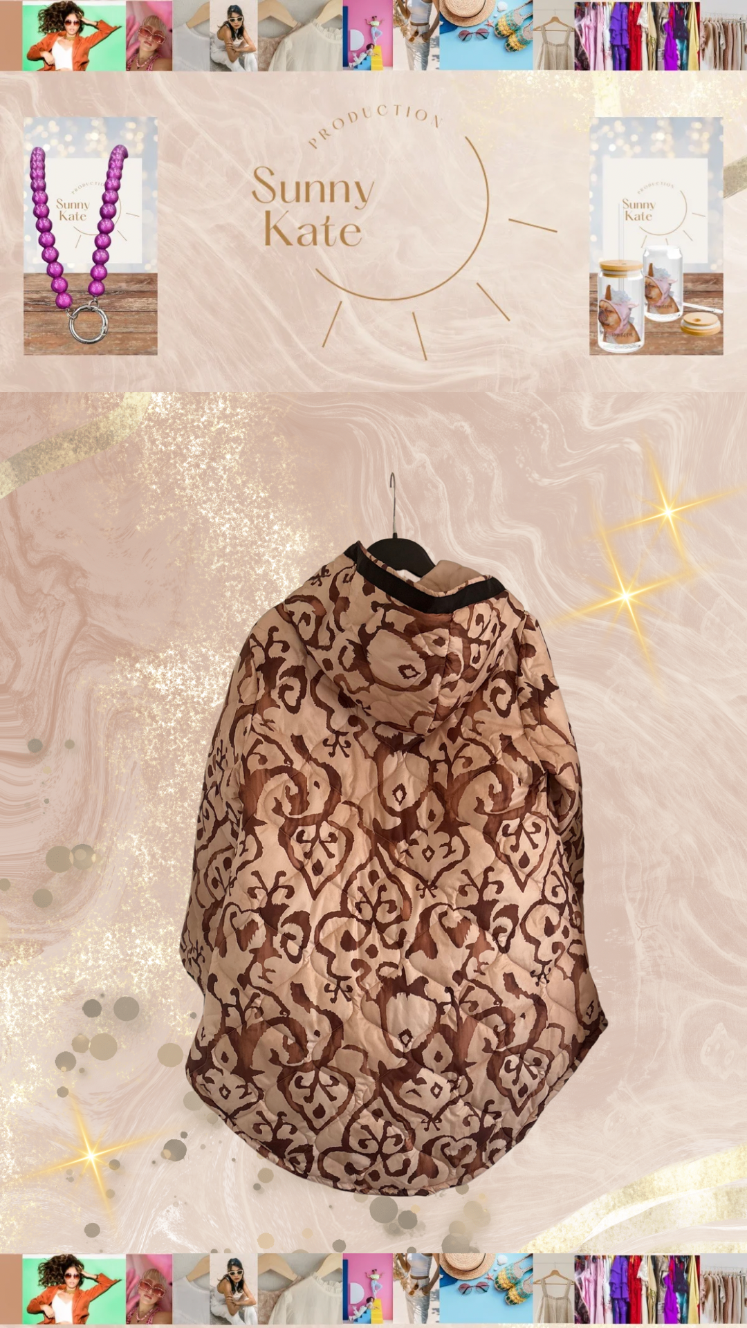Oversize Steppjacke mit Kapuze & Ornament-Print – Leicht & Stylisch (Gr. 38–44)