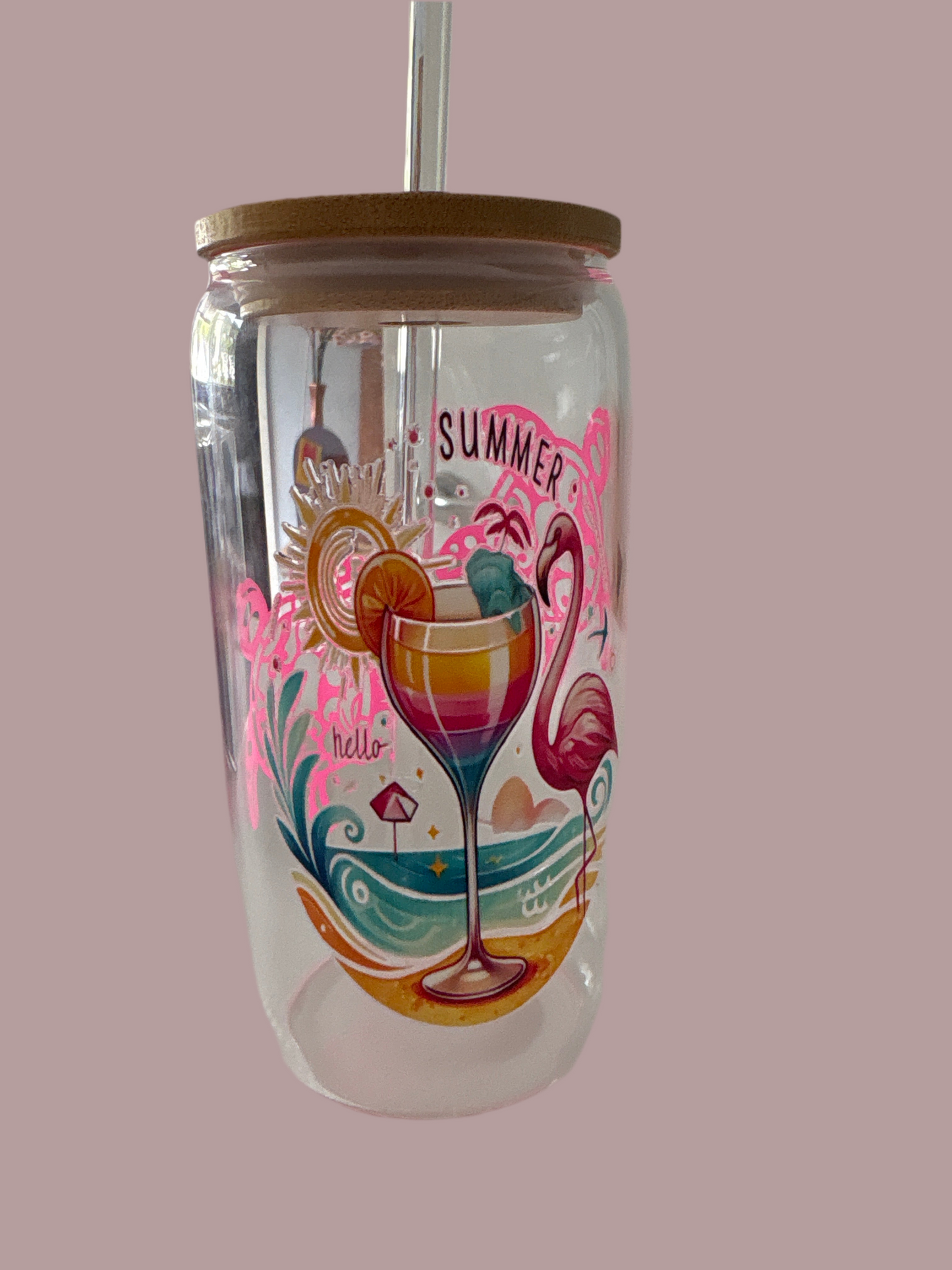 🍹Trinkglas 420 ml mit Schildkröten-Motiv – Sommerglas mit Bambusdeckel & Glasstrohhalm | Hitzebeständig für heiße & kalte Getränke