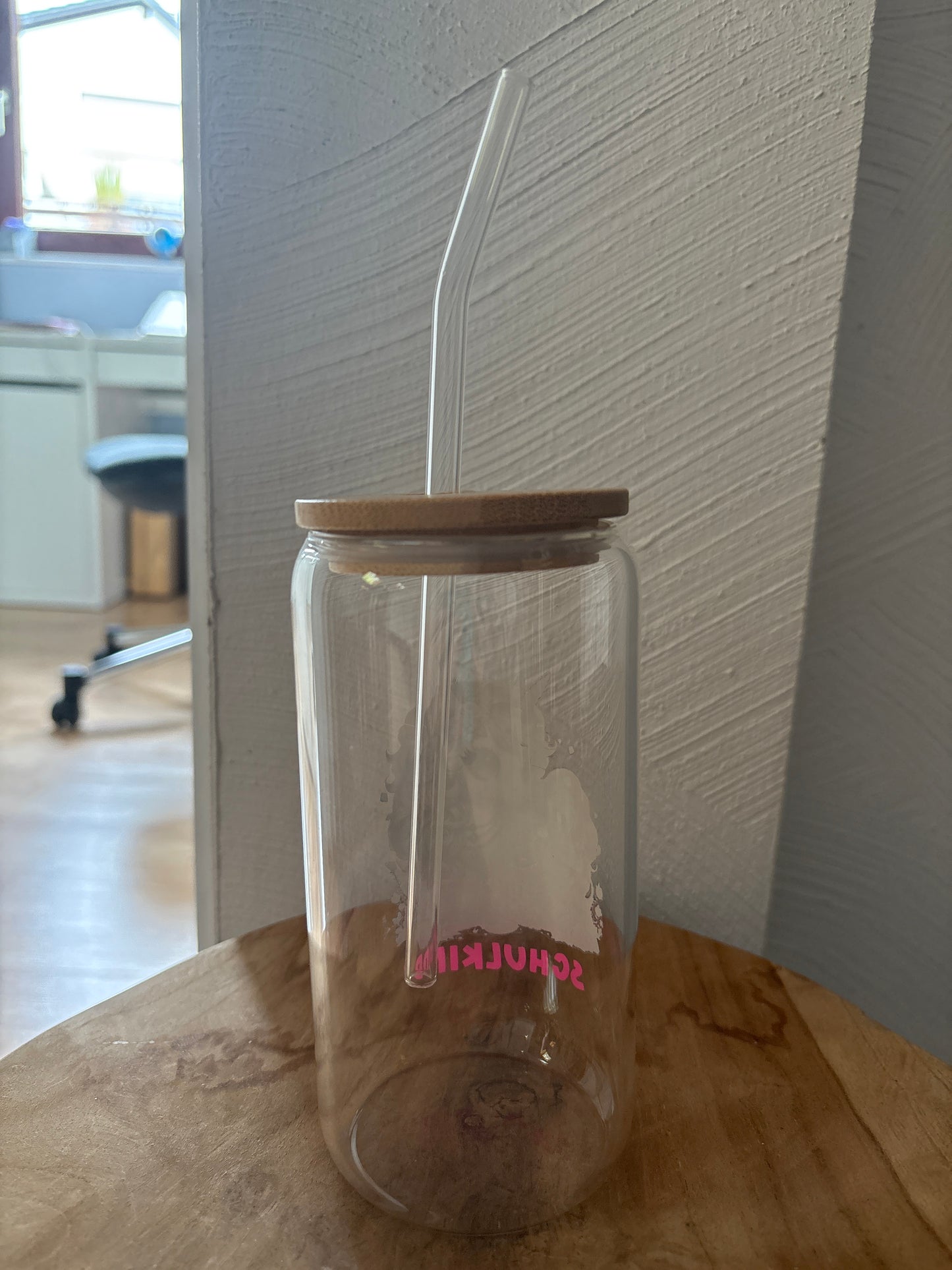 Hitzebeständiges Glas mit Bambusdeckel & Glasstrohhalm –Schulkind Einhorn 🦄