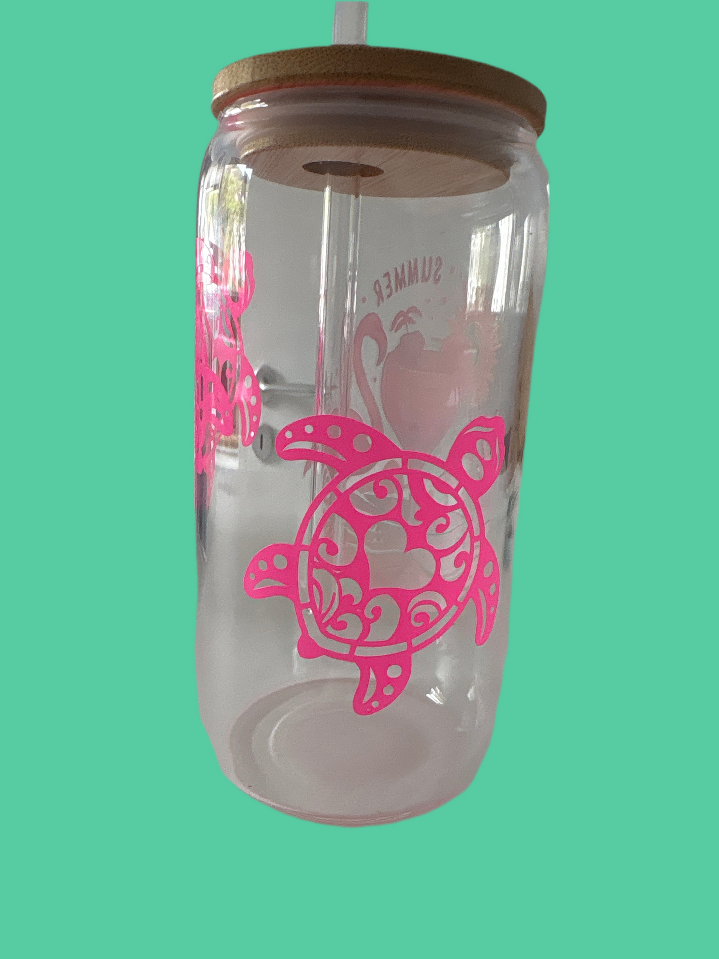 🍹Trinkglas 420 ml mit Schildkröten-Motiv – Sommerglas mit Bambusdeckel & Glasstrohhalm | Hitzebeständig für heiße & kalte Getränke