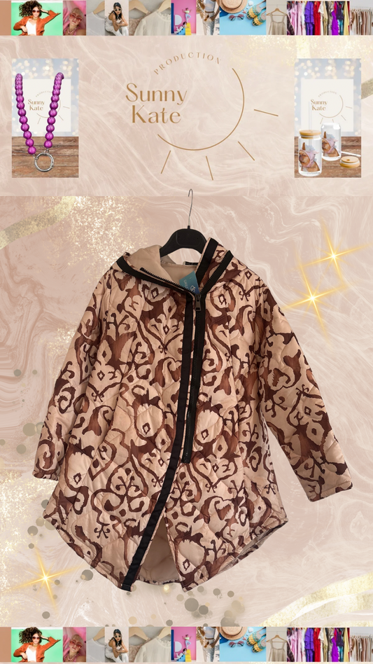 Oversize Steppjacke mit Kapuze & Ornament-Print – Leicht & Stylisch (Gr. 38–44)