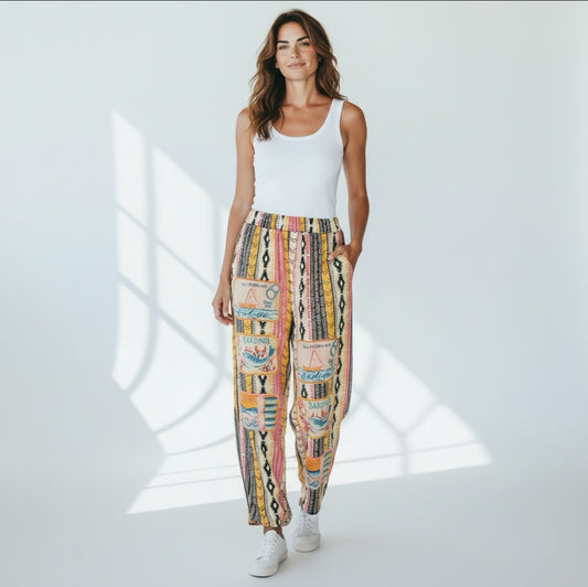 Boho Hose mit Print – California Sardine Style | One Size 36–42