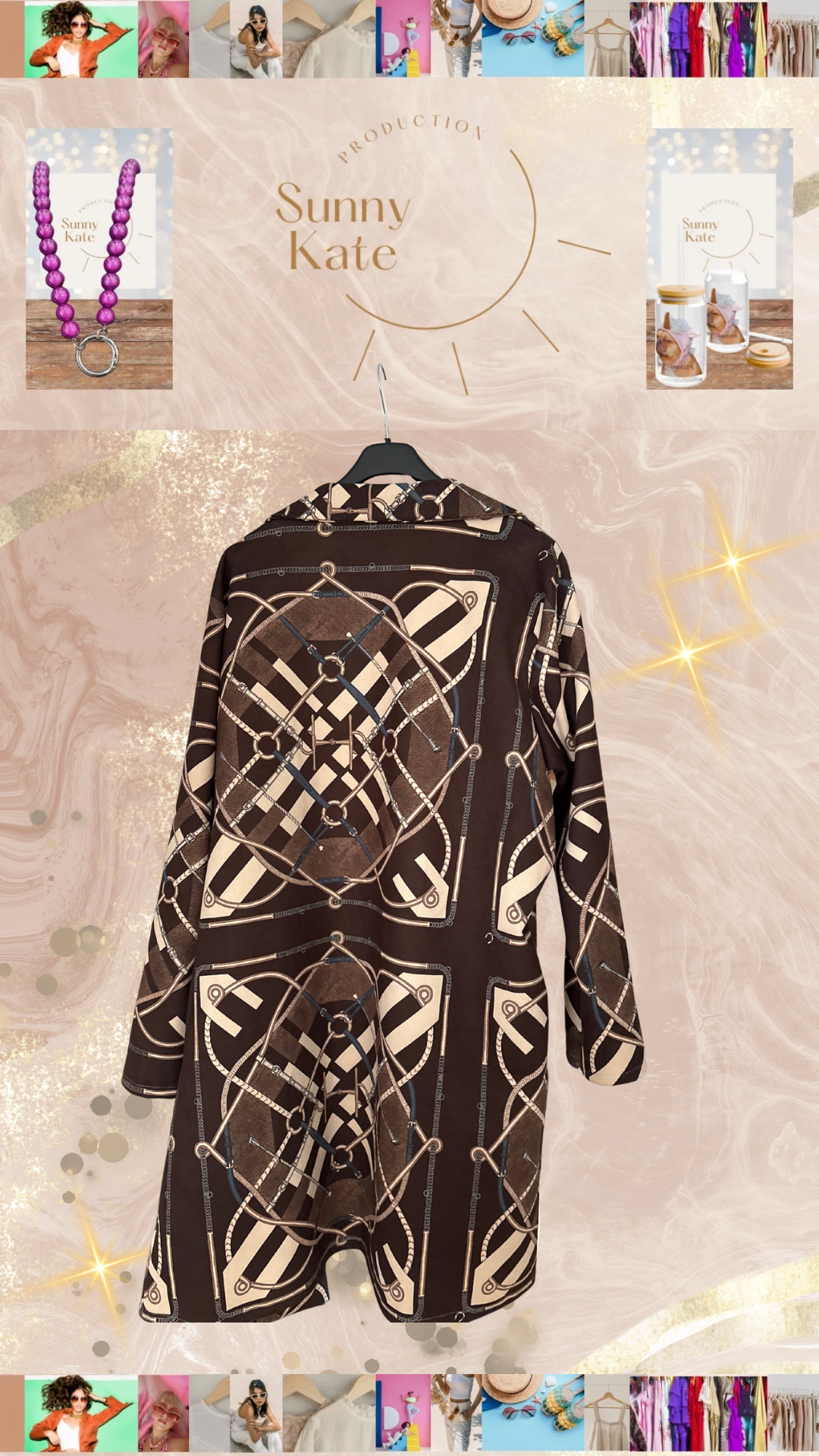 Gemusterter Longblazer - Mantel aus Wildlederimitat – braun & beige (Gr. 40–46)