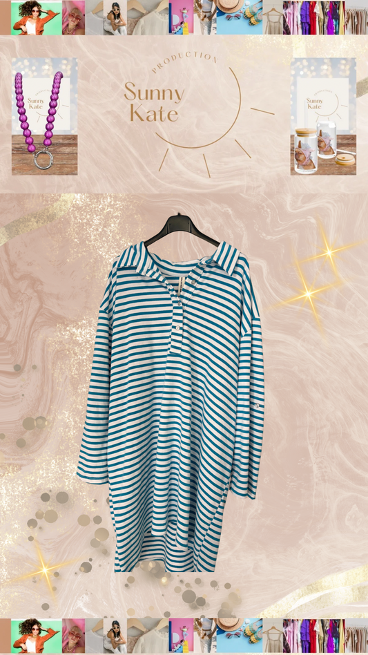 „Marée Bleue“ – Gestreiftes Oversize-Shirt im Frühlingslook
Türkis/Creme · Gr. 42–48