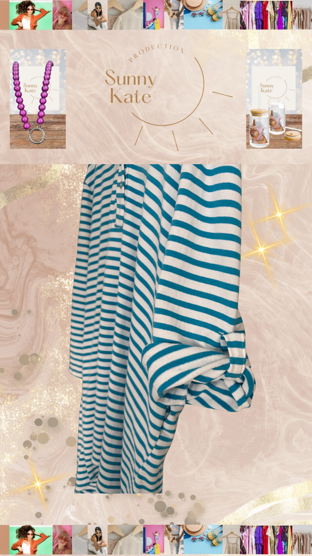 „Marée Bleue“ – Gestreiftes Oversize-Shirt im Frühlingslook
Türkis/Creme · Gr. 42–48