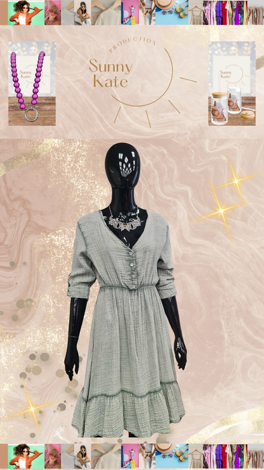 Musselin Kleid Khaki
Damen Sommerkleid mit Knöpfen Größe 36 bis 42