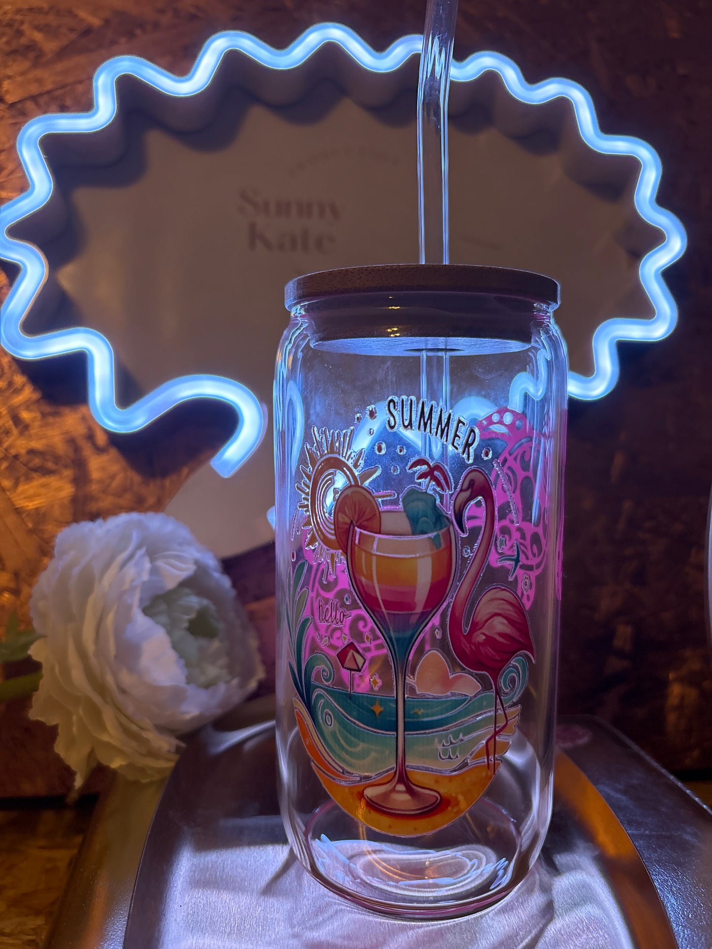 🍹Trinkglas 420 ml mit Schildkröten-Motiv – Sommerglas mit Bambusdeckel & Glasstrohhalm | Hitzebeständig für heiße & kalte Getränke