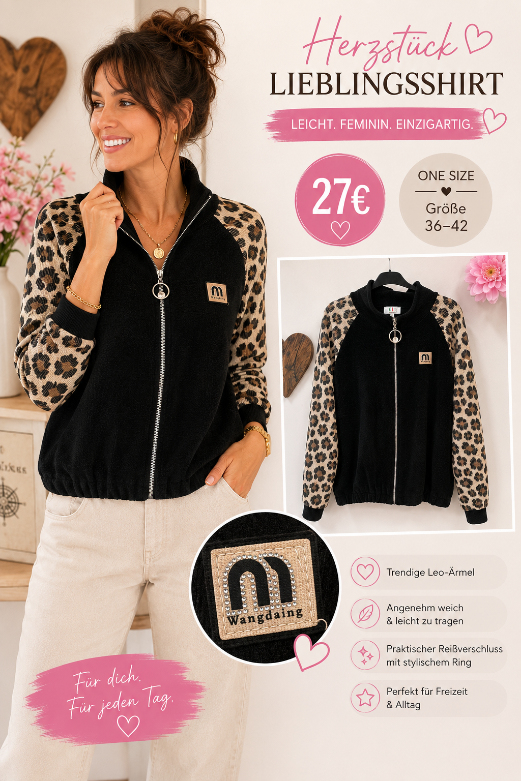 🖤 Leo Kuschel-Cord Jacke -One Size (passt bei 36–40)