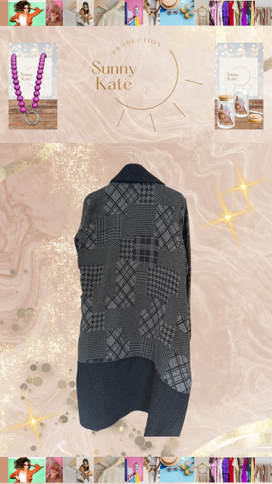 ✨ Cozy Elegance – Schwarz-Graue Oversize-Strickjacke mit Teddy-Details ✨Gr. 38-44/46