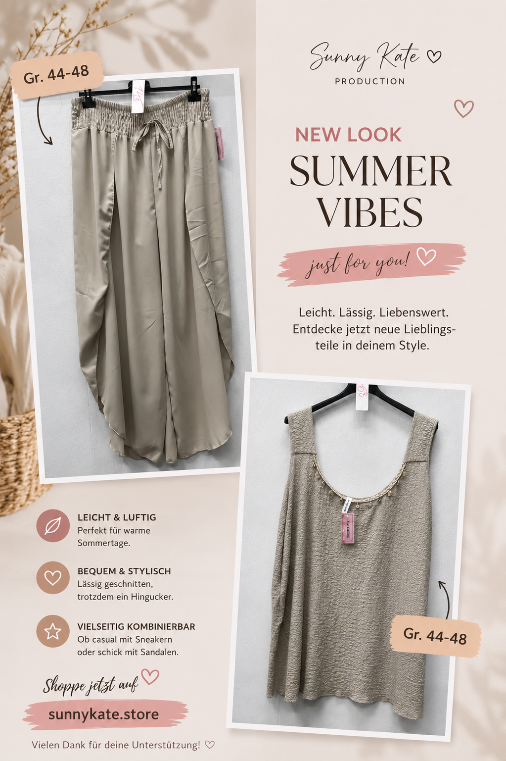 Top “Coastal Chic” mit Muschel-Details – Taupe | Gr. 44–48