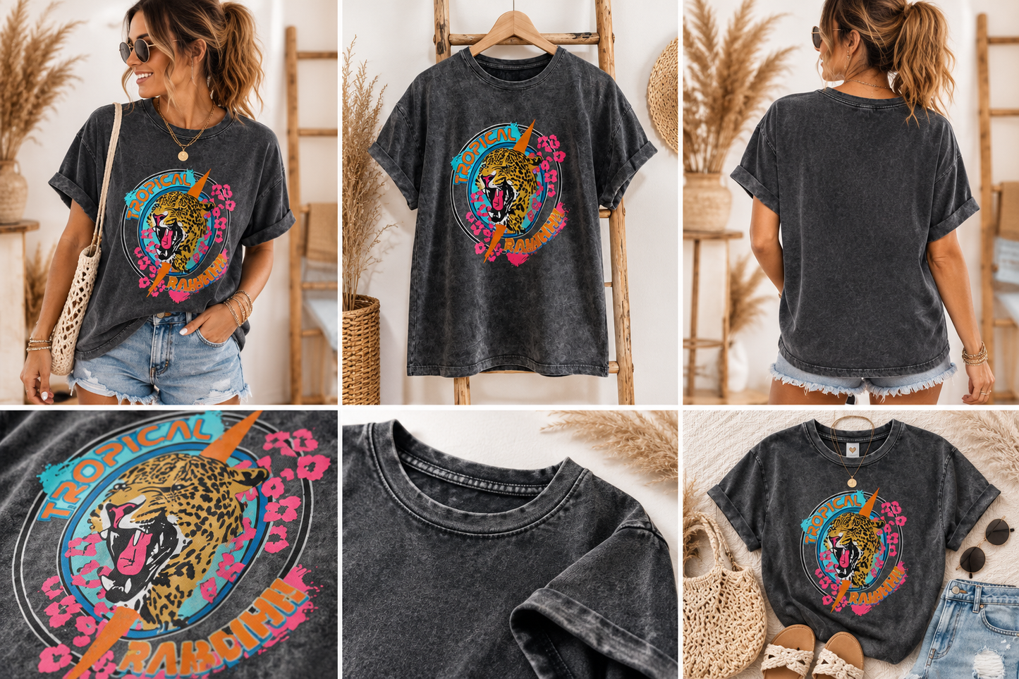 Wild Leo Vintage-Shirt – Anthrazit (One Size 36–40)