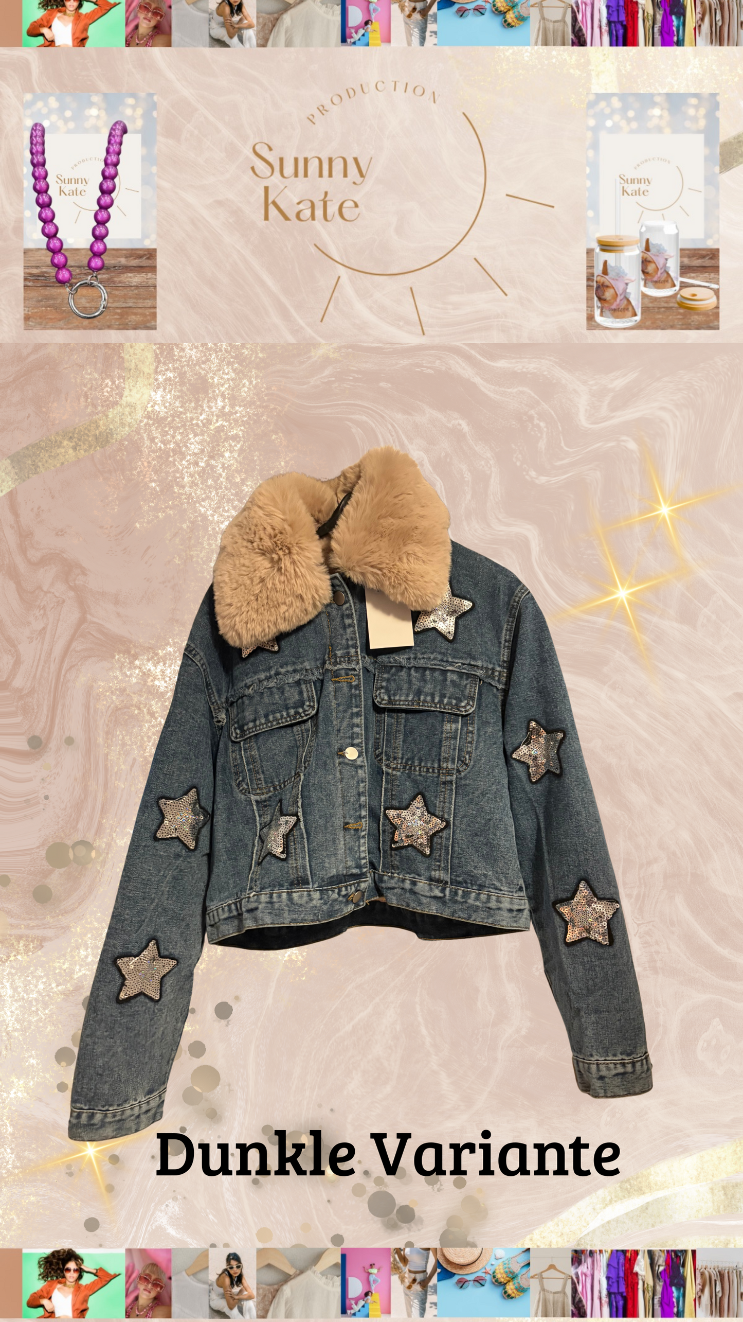 Starry Denim Vibes – Jeansjacke mit Wow-Faktor Oversize Gr. 36-40/42 Sterne & abnehmbarer Fellkragen