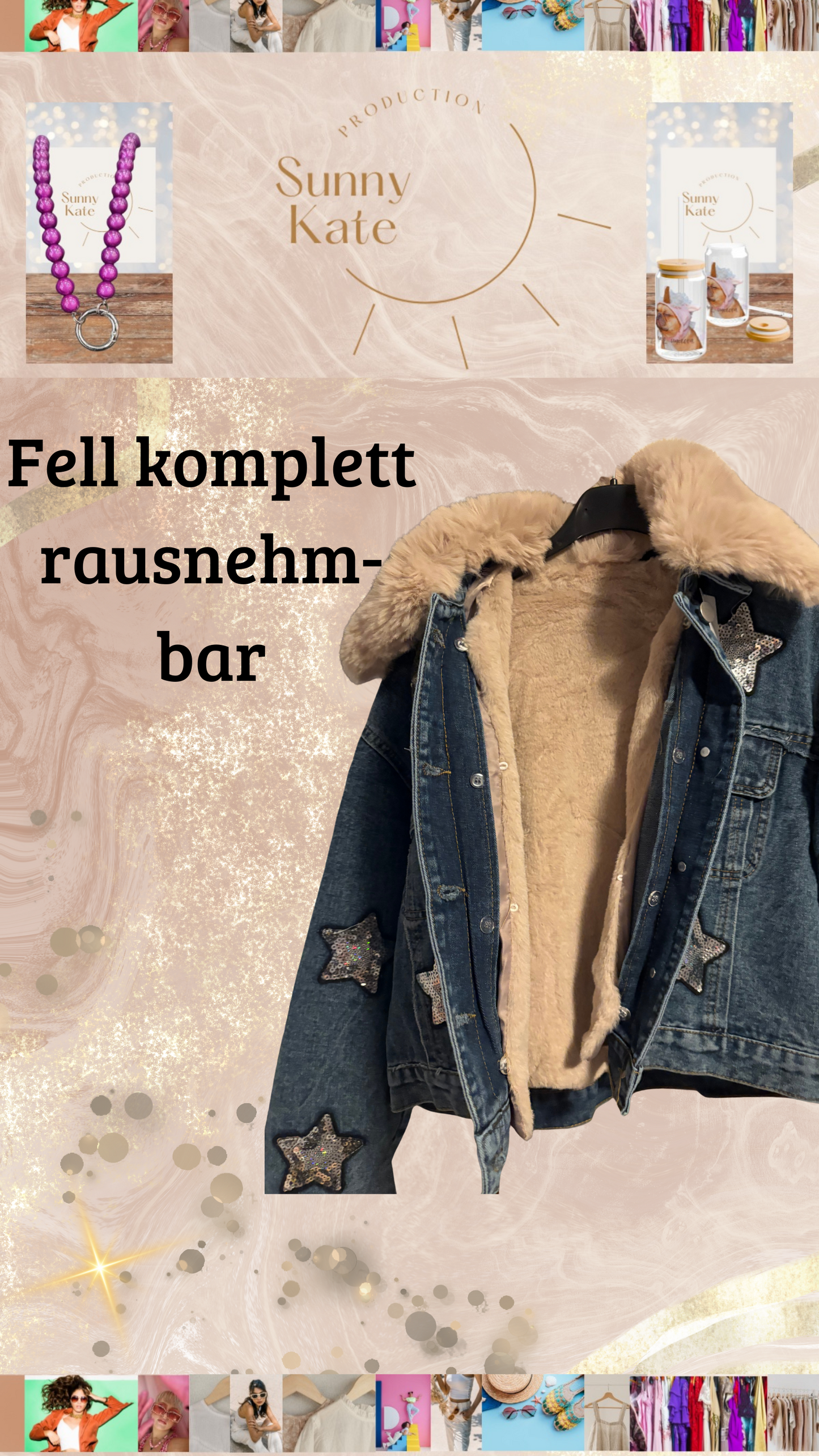 Starry Denim Vibes – Jeansjacke mit Wow-Faktor Oversize Gr. 36-40/42 Sterne & abnehmbarer Fellkragen