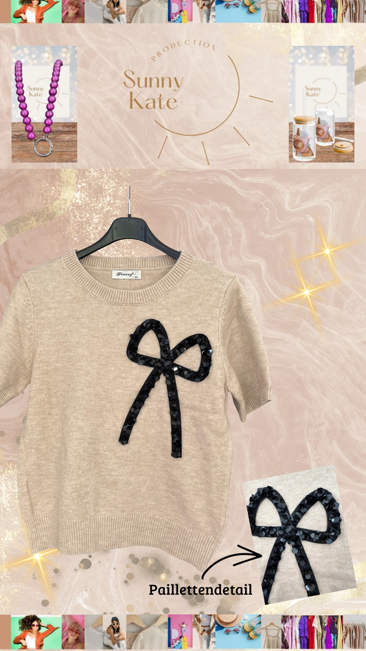 Pailletten-Shirt „Black Bow“ – Eleganz trifft Casual Gr. M/L