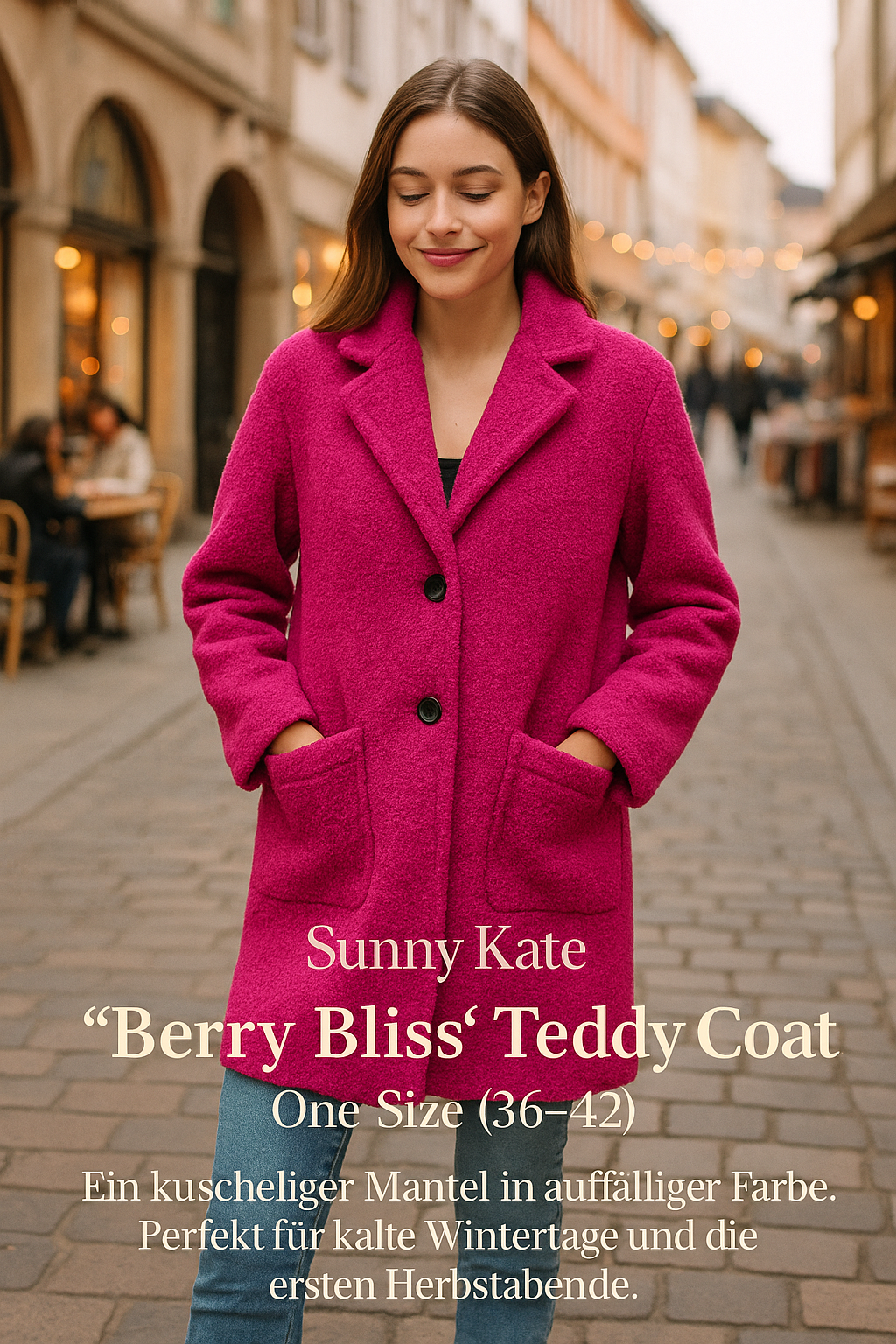 ✨ Sunny Kate „Berry Bliss“ Teddy Coat – One Size (36–42)
