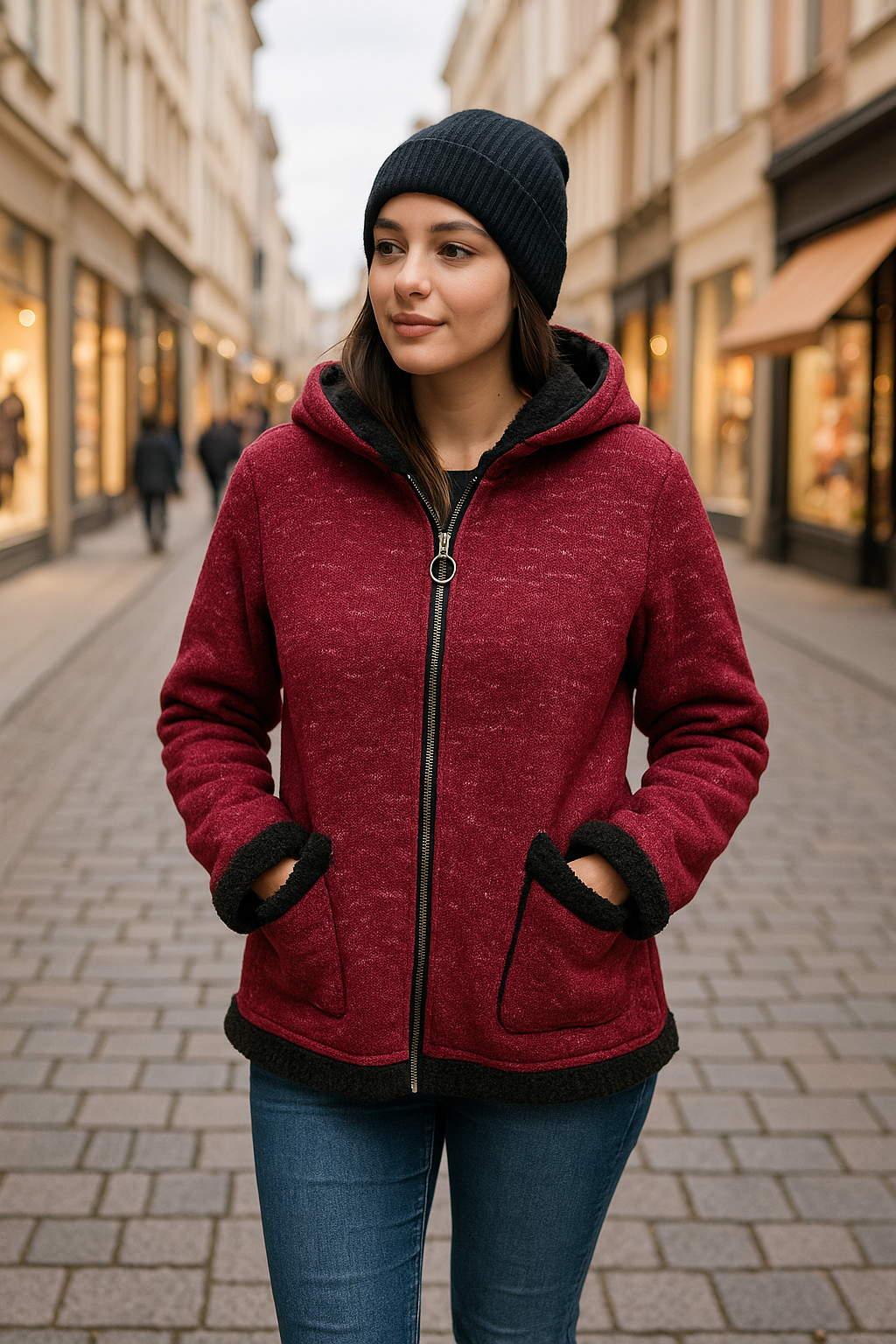 Kuscheljacke „Autumn Dream“ 🍁

Farben: Schwarz – Rot – Olivgrün
Größe: 36–40