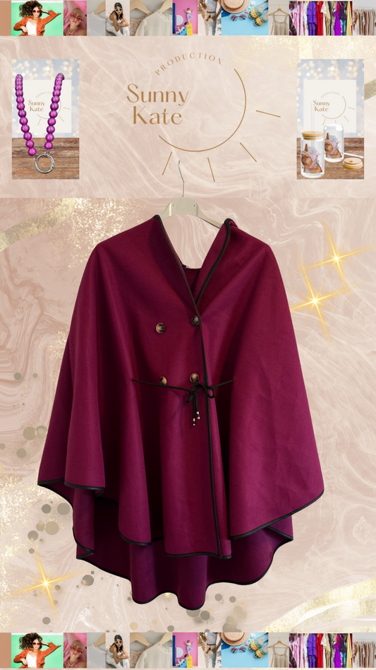 Royal Cape – Cozy Chic Poncho mit Kapuze Gr. 36-42/44 Beere/ Rosé/ Grün