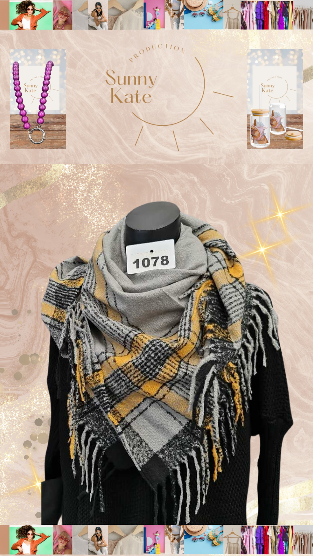 Karo-Schal „Autumn Cozy“ – Grau | Gelb | Schwarz