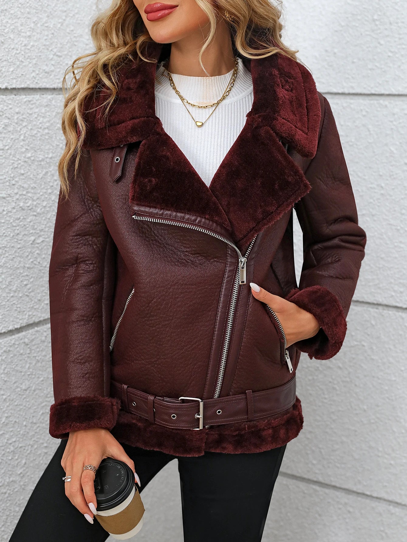 Premium Teddy-Lederimitatjacke “Cosy Chic” – Black | Burgundy | Brown