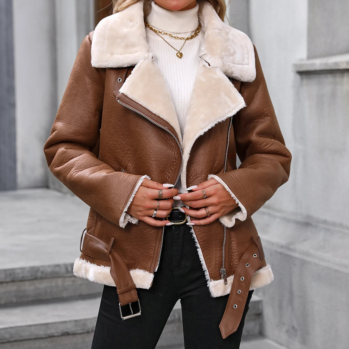 Premium Teddy-Lederimitatjacke “Cosy Chic” – Black | Burgundy | Brown