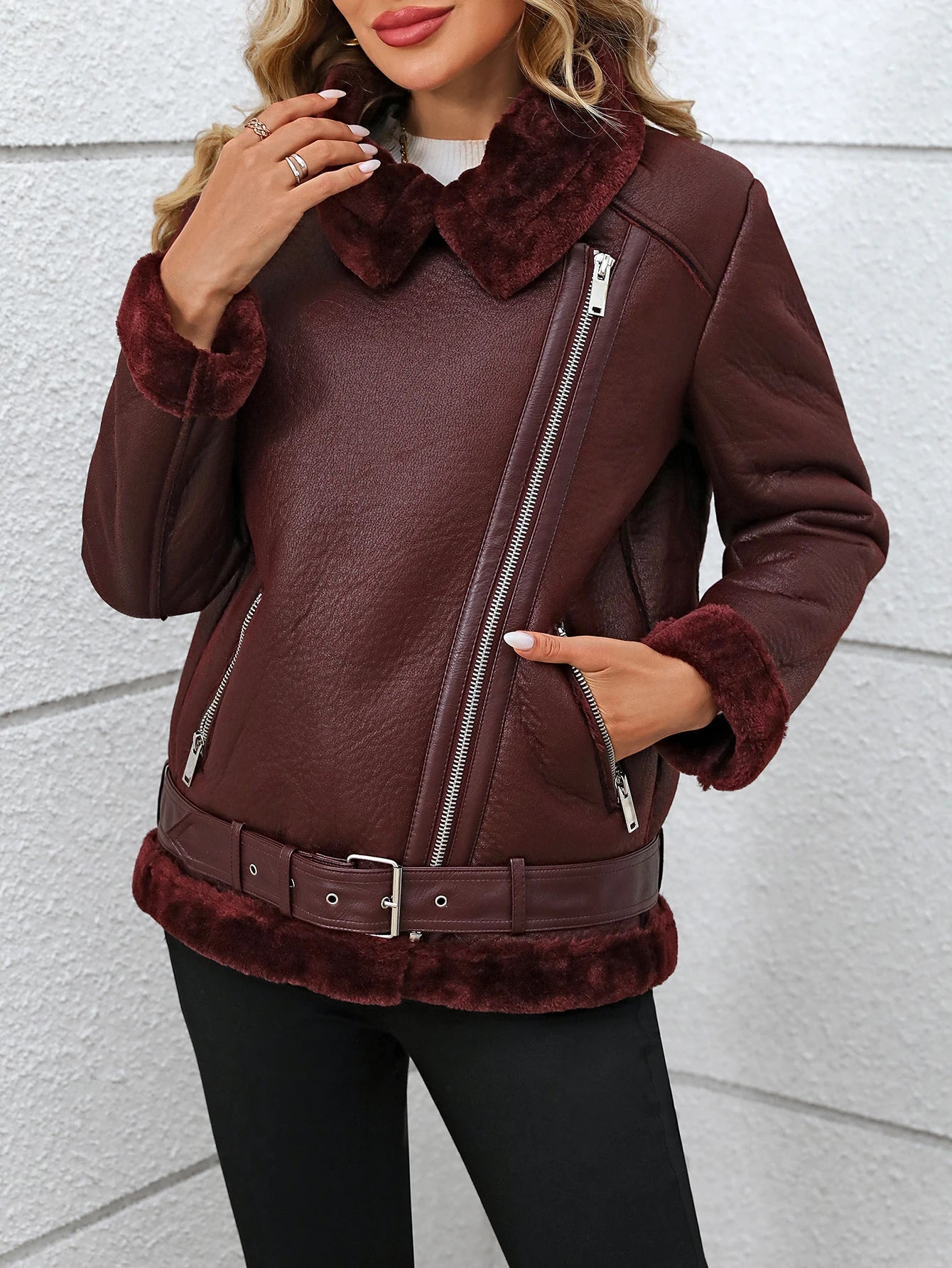 Premium Teddy-Lederimitatjacke “Cosy Chic” – Black | Burgundy | Brown