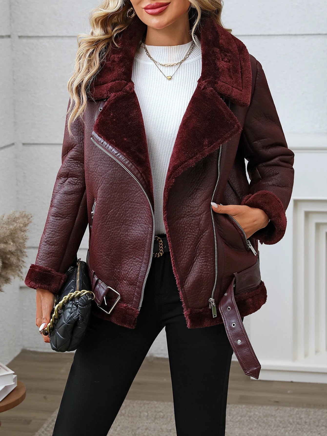 Premium Teddy-Lederimitatjacke “Cosy Chic” – Black | Burgundy | Brown